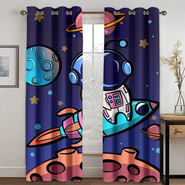 Yiran Furniture Verdunkelungsvorhang Anime Cartoon Weltraum Astronaut Blau, Breite: 55 cm, Höhe: 120 cm - Bild 1