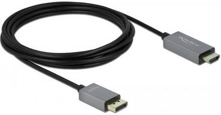 Delock DisplayPort zu HDMI Adapterkabel in Schwarz und Grau, 3m, 4K UHD Unterstützung, aktiv - Bild 1