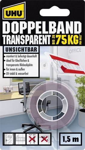 UHU Doppelseitiges Klebeband Transparent, Breite: 19 mm, Länge: 1,5 m - Bild 1