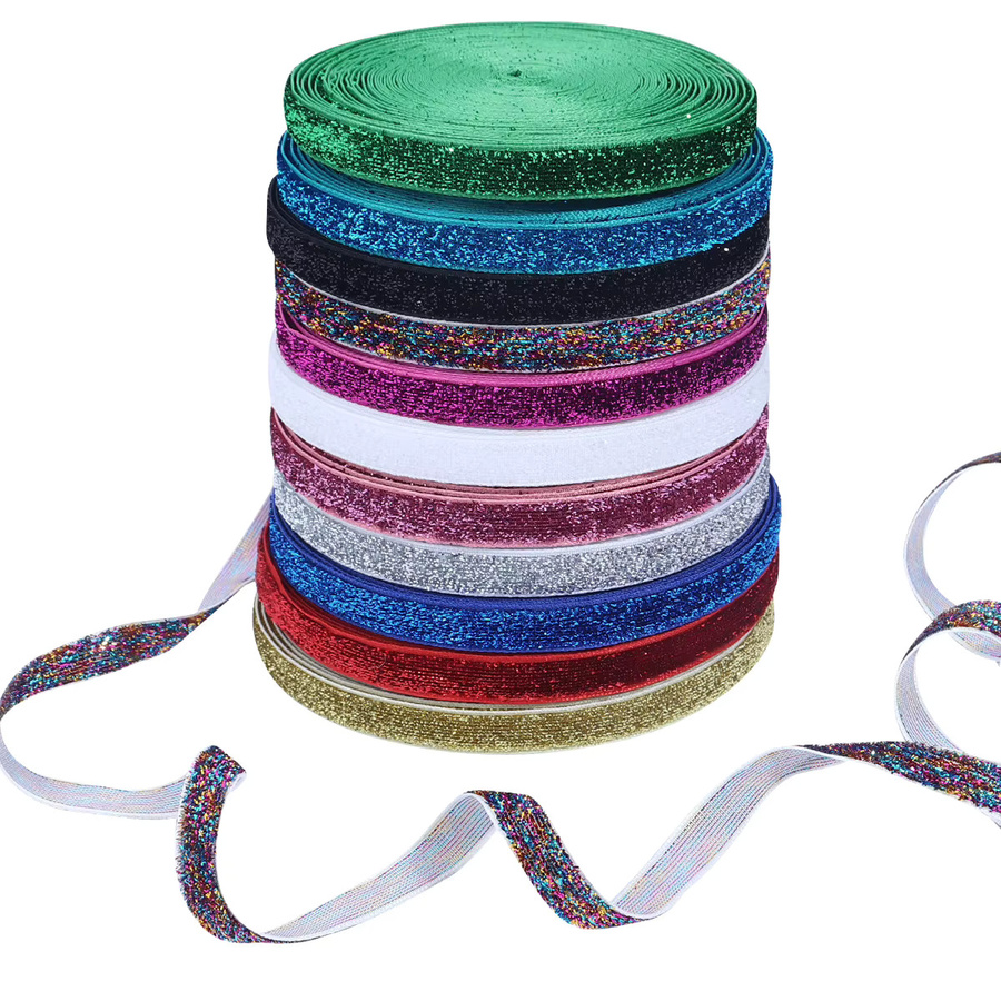Glitzerndes Samtband in Rot und Multicolour, 10 mm Breite, nicht elastisches einseitiges Band für DIY-Handwerk, Schleifendekoration und Geschenkverpackungen - Bild 5