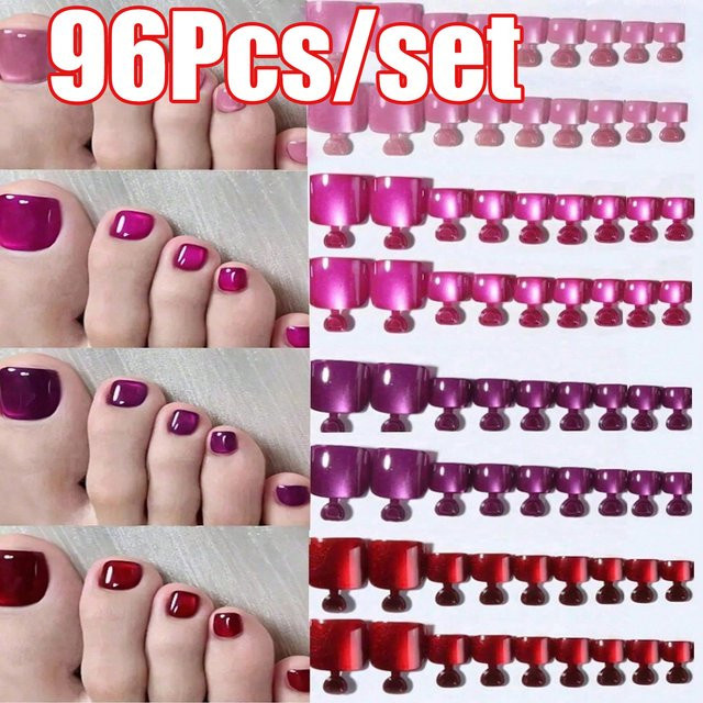 HotPress Künstliche Zehennägel, Katzenaugen-Effekt, Rot/Rosa/Lila/Rosarot, Glänzend - Bild 1