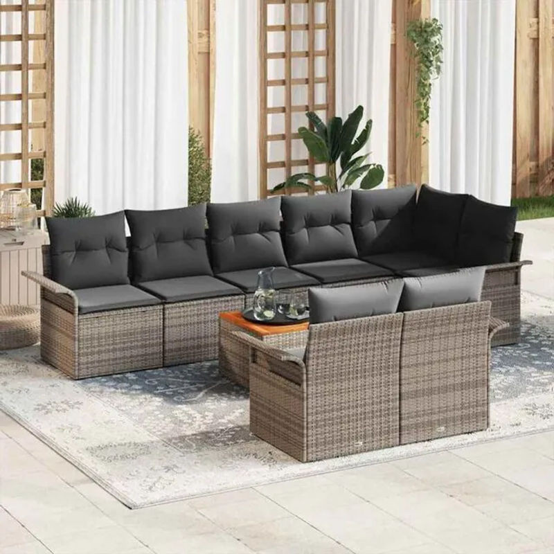 vidaXL Garten-Sofa-Set aus Polyrattan in Grau, 9-teilige moderne Loungemöbel-Garnitur - Bild 1