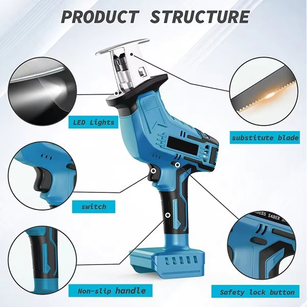 Kabellose Säbelsäge für Makita 18V LXT Akku inklusive 4 Sägeblättern für Holz, Metall und PVC in Blau - Bild 3