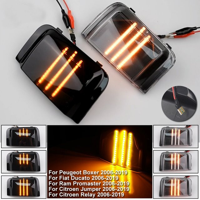 Malcayang 2 Stück Dynamische LED-Blinker in Schwarz für Peugeot Boxer, Citroen Jumper, Relay, Ram ProMaster und Fiat Ducato als Seitenspiegel-Licht - Bild 1