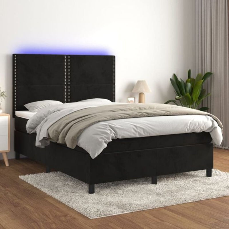 Vidaxl Boxspringbett mit Matratze und Leder in Schwarz, Samt und Massivholz, B/T/H: 140 x 190 x 128 cm - Bild 1