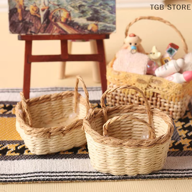 DIAPER&CORED Miniatur Aufbewahrungskorb für Puppenhaus Zubehör, gewebter Rahmen in Beige, Maßstab 1:12 - Bild 2