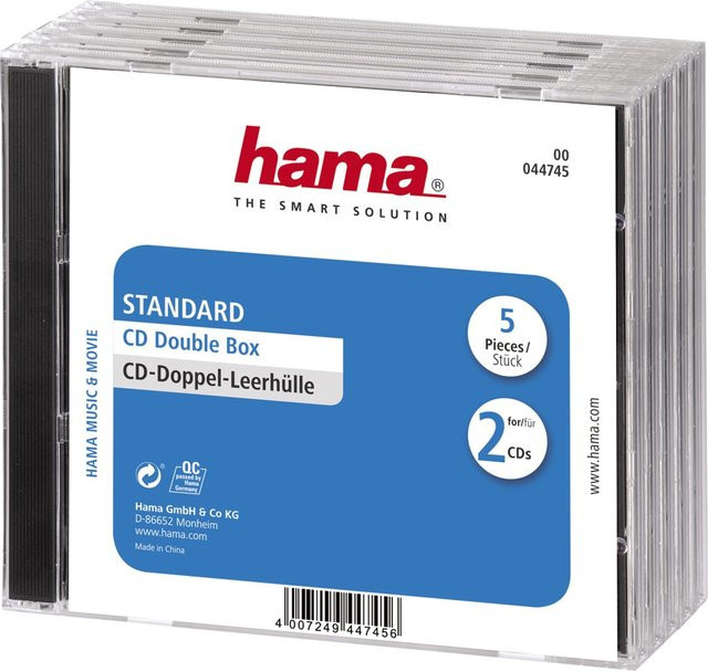 Hama CD-Doppel-Leerhülle Standard, 5er-Pack, Transparent/Schwarz - Bild 1