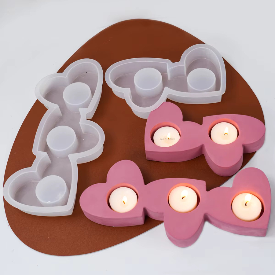 UDOCOOL Silikonform für 3-Loch Herz-Kerzenhalter in Pink zur DIY-Herstellung von Gips- oder Betonkerzenhaltern - Bild 2