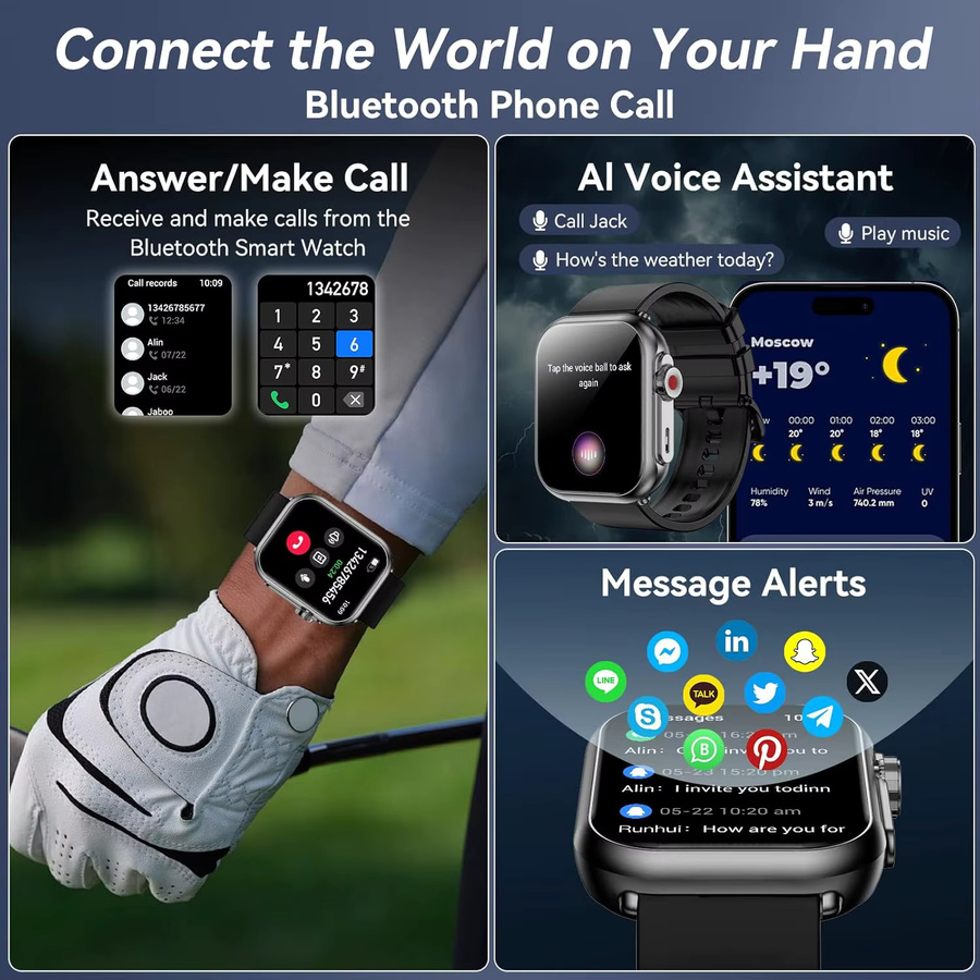 GUHUAVMI Intelligente Smartwatch Ultra 2 SE mit Bluetooth Anruf, GPS, Herzfrequenzmessung und IP68 Wasserdichtigkeit, 1000 mAh Akku, Farben: Schwarz, Pink - Bild 3