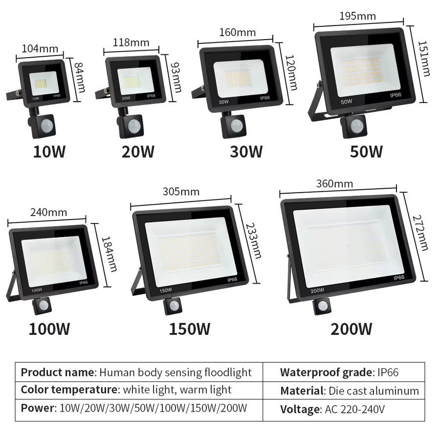 Arbrac LED Flutlicht mit PIR Bewegungssensor, 200W, IP65 Wasserdicht, Kaltweiß, Weiß - Bild 5