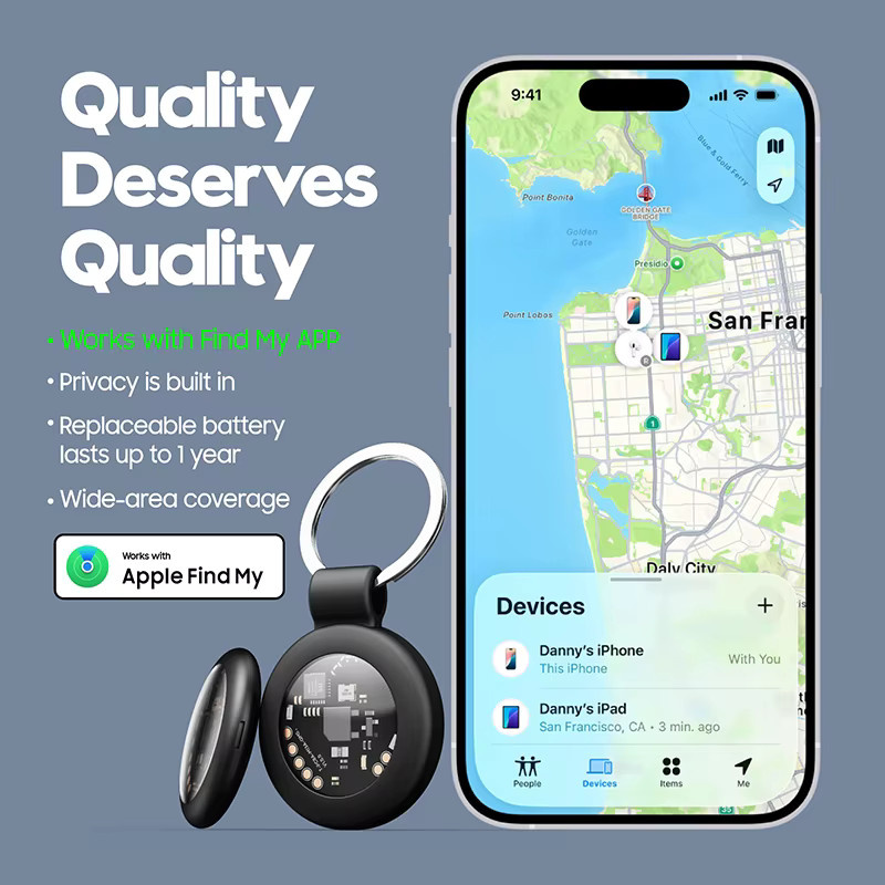 Intelligenter Tracker-Tag für Apple Find My Anti-Verlust-Ortungsgerät mit Tonalarm, GPS-kompatibel für iOS iPhone und iPad, Schwarz - Bild 2
