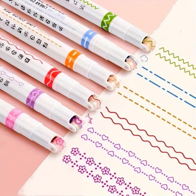 6 Stück farbige Kurven-Textmarker Set mit feiner Spitze in Multicolour für deine Notizen - Bild 1