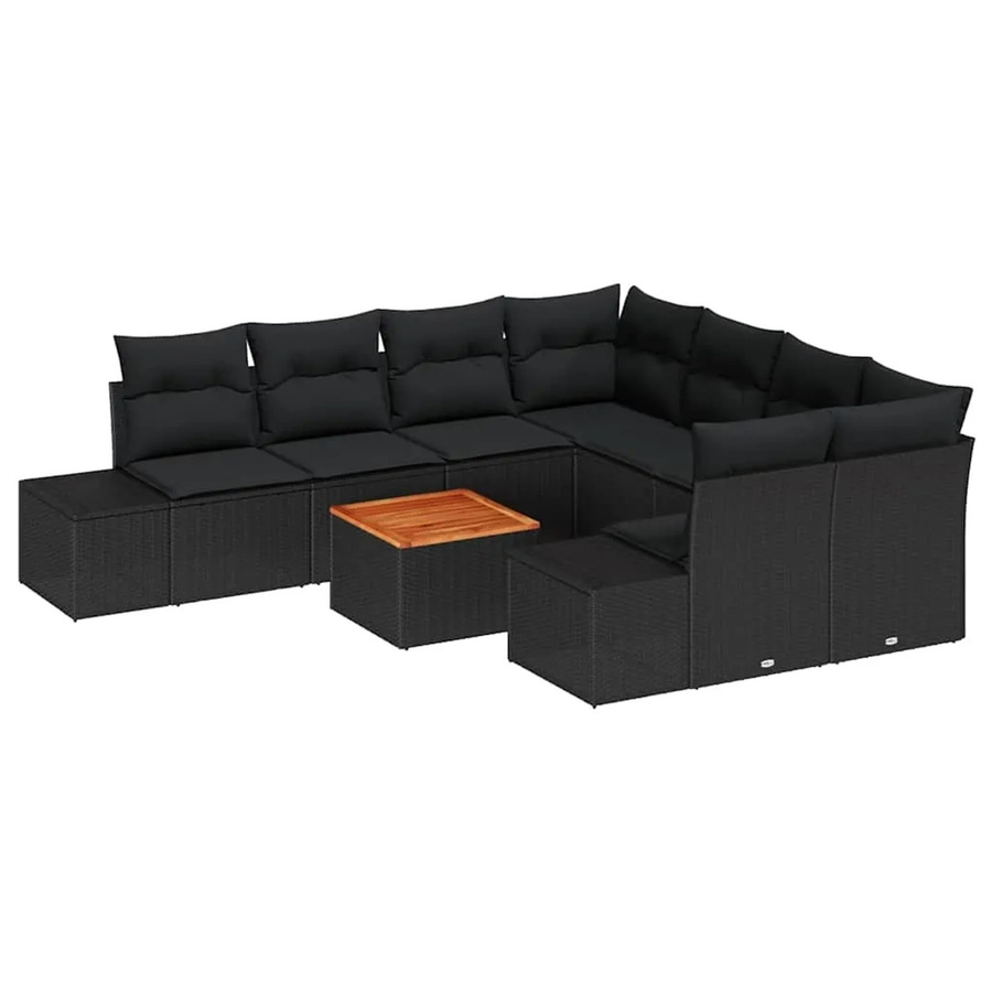 vidaXL Garten-Sofa-Set 9-teilig Schwarz mit Polstern und Stauraum aus Polyrattan und pulverbeschichtetem Stahl - Bild 2