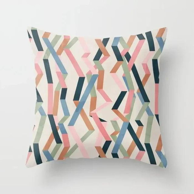 Dekorative Kissenbezüge mit abstraktem geometrischem Design in Rosa von Shunika Chen, B/H: 18 x 18 cm - Bild 1