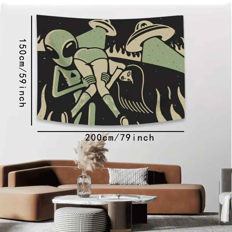 VIKAMA Alien Wandteppich Illustration in Grün als skurriler Wandbehang für dein Wohnzimmer oder Schlafzimmer - Bild 5