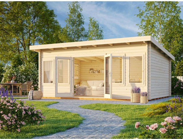 Palmako Lisa Holz-Gartenhaus in Grau mit Pultdach und Blockbohlenbauweise, B/T: 530 x 380 cm - Bild 1