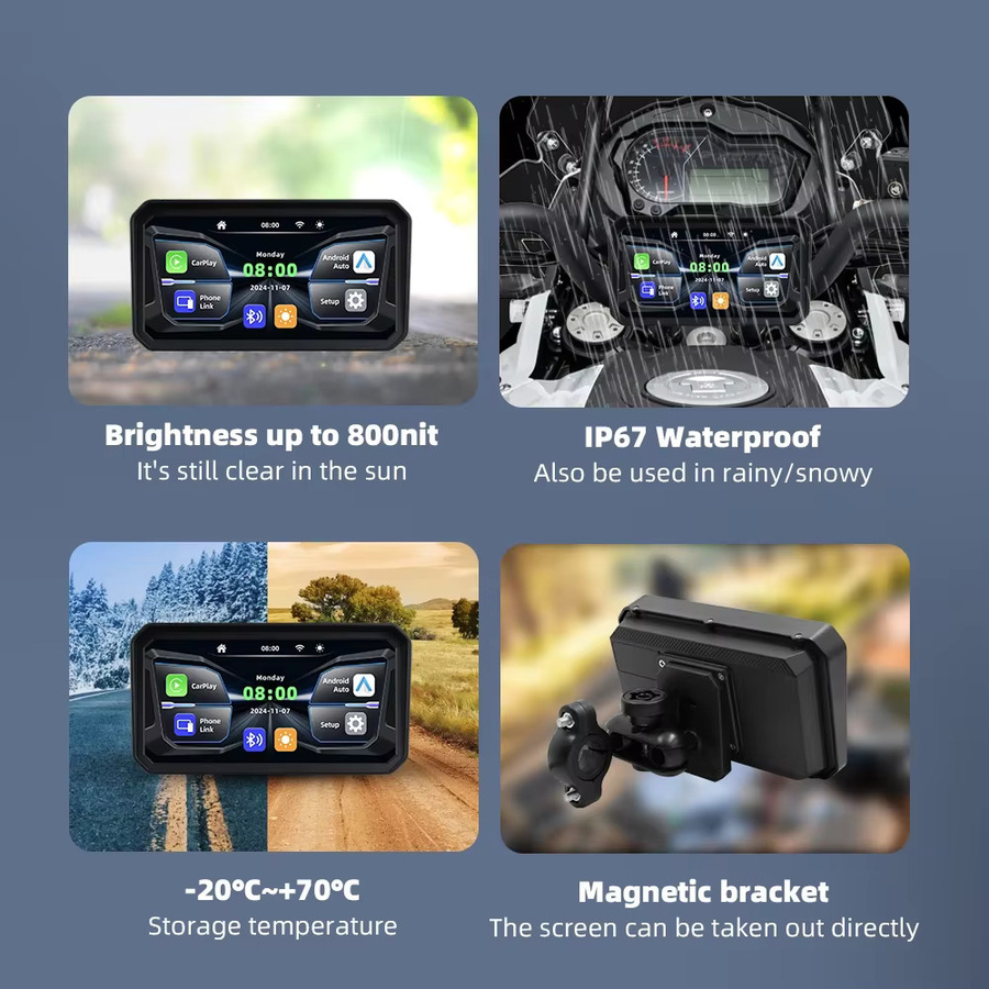 Qzonnect 6 Zoll Motorrad GPS mit CarPlay und Android Auto, IP67 wasserdicht, 5GHz WiFi und Bluetooth 5.0, Schwarz - Bild 4