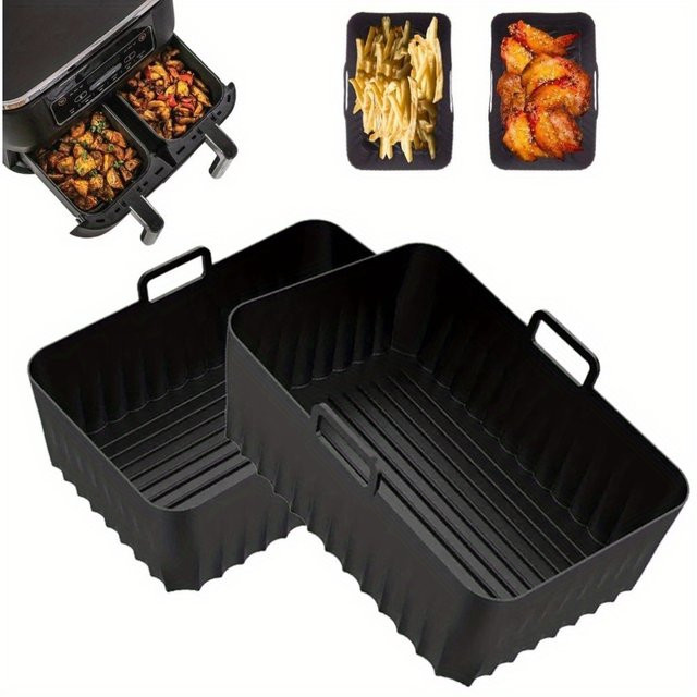2 Stück Ninja Silikon-Backformen für DZ401, DZ550, DZ302 und Foodi Dual Air Fryer, schwarz, antihaftbeschichtet, rechteckig - Bild 1