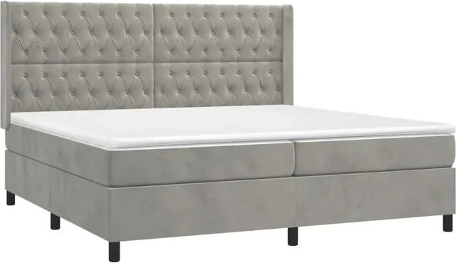vidaXL Boxspringbett mit Matratze in Hellgrau, Hybridbett mit LED-Unterbettbeleuchtung und USB-Anschluss, Samt, B/T: 200 x 200 cm - Bild 1