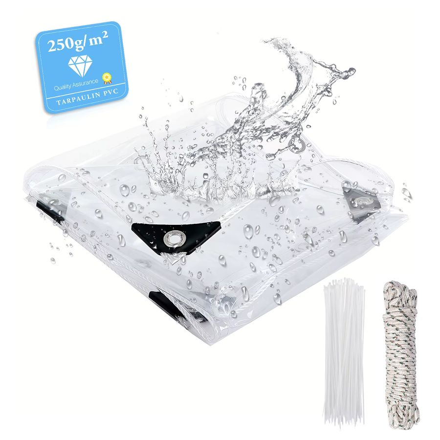 Wasserdichte transparente PVC-Plane mit rostfreien Ösen für Terrasse, Pavillon und Gartenmöbel, 0,2 mm Stärke - Bild 7