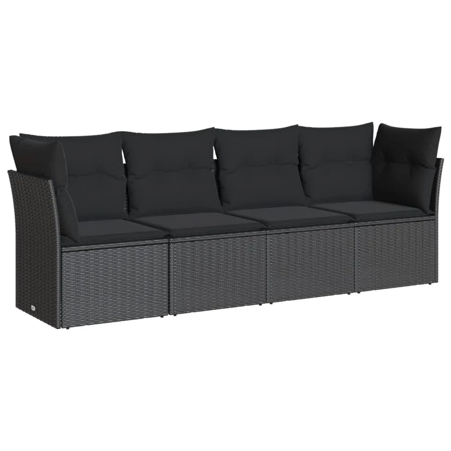 vidaXL 4-tlg. Garten-Sofagarnitur in L-Form aus schwarzem PE-Rattan mit Sitzkissen und Stauraum - Bild 2