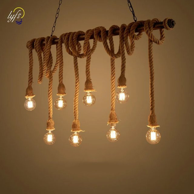 Lyfs LED Pendelleuchte im Retro-Stil mit Hanfseil und Edison-Filament in Braun und Schwarz - Bild 1