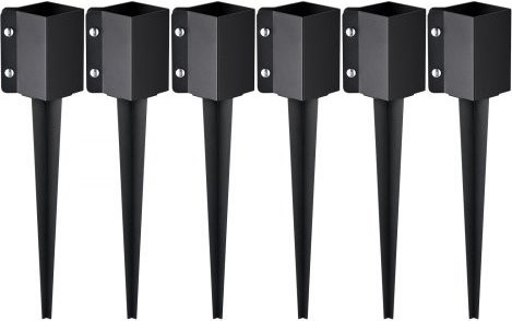 VEVOR Erdspieß für Zaunpfosten 6er-Pack, Metall schwarz pulverbeschichtet, B/T/H: 11,3 x 11,3 x 61,0 cm - Bild 1