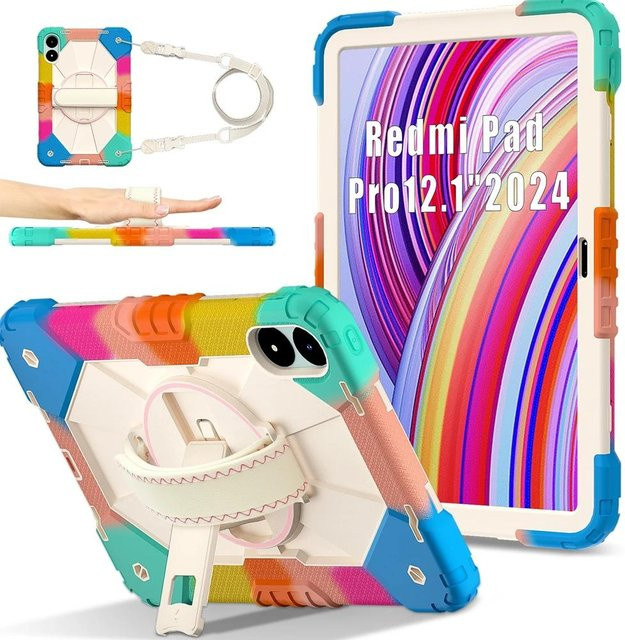 Xiaomi Schutzhülle für Redmi Pad Pro 5G 12,1 Zoll und Mi Pad SE 8.7 2024, Kindersichere Silikon und PC Hülle mit Schultergurt, Stoßfest Armor Design mit Ständer, Mehrfarbig - Bild 1
