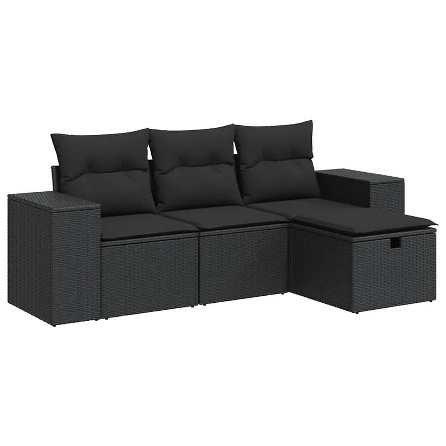 vidaXL 4-teilige Garten-Sofagarnitur in L-Form aus schwarzem Polyrattan mit wetterfesten Kissen und pulverbeschichtetem Stahlgestell - Bild 2