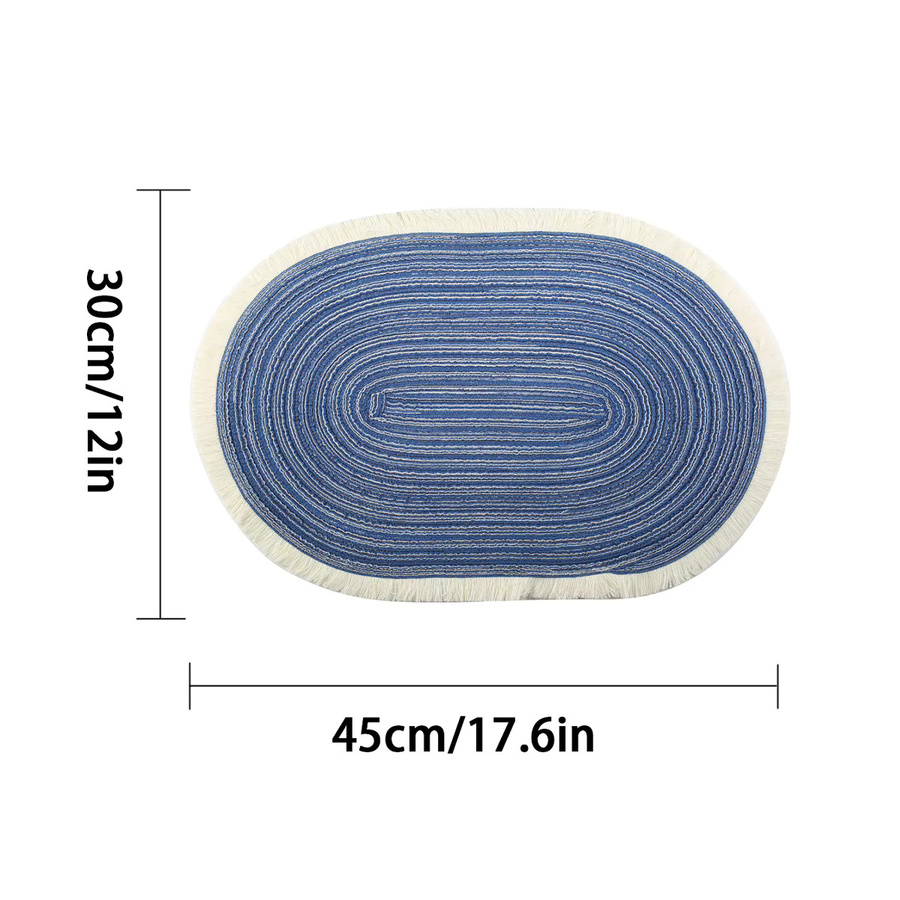 4er Set handgefertigte ovale geflochtene Tischsets von Tabletex, waschbar und rutschfest, Farben: Braun und Blau, B: 45,72 cm, T: 30,48 cm - Bild 4