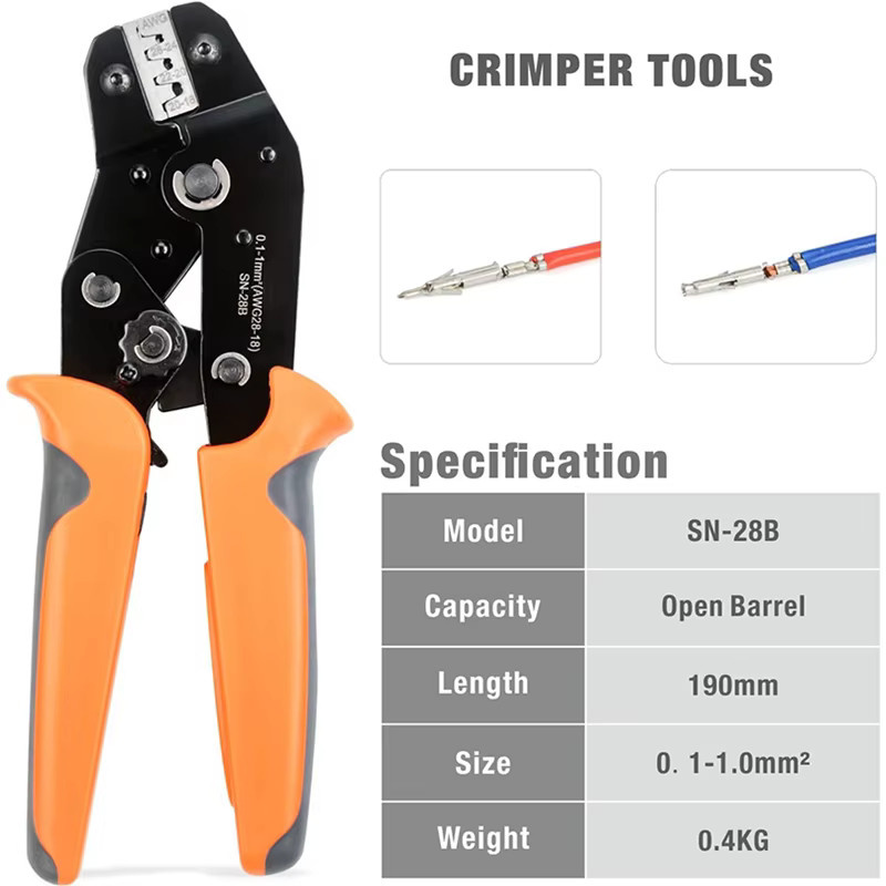 SN-28B Dupont Crimpzange für 3,96 mm, 2,54 mm und 2,5 mm Rastermaß, passend für JST XH VH Steckverbinder und AWG 18 bis 28 Crimpstecker - Bild 1