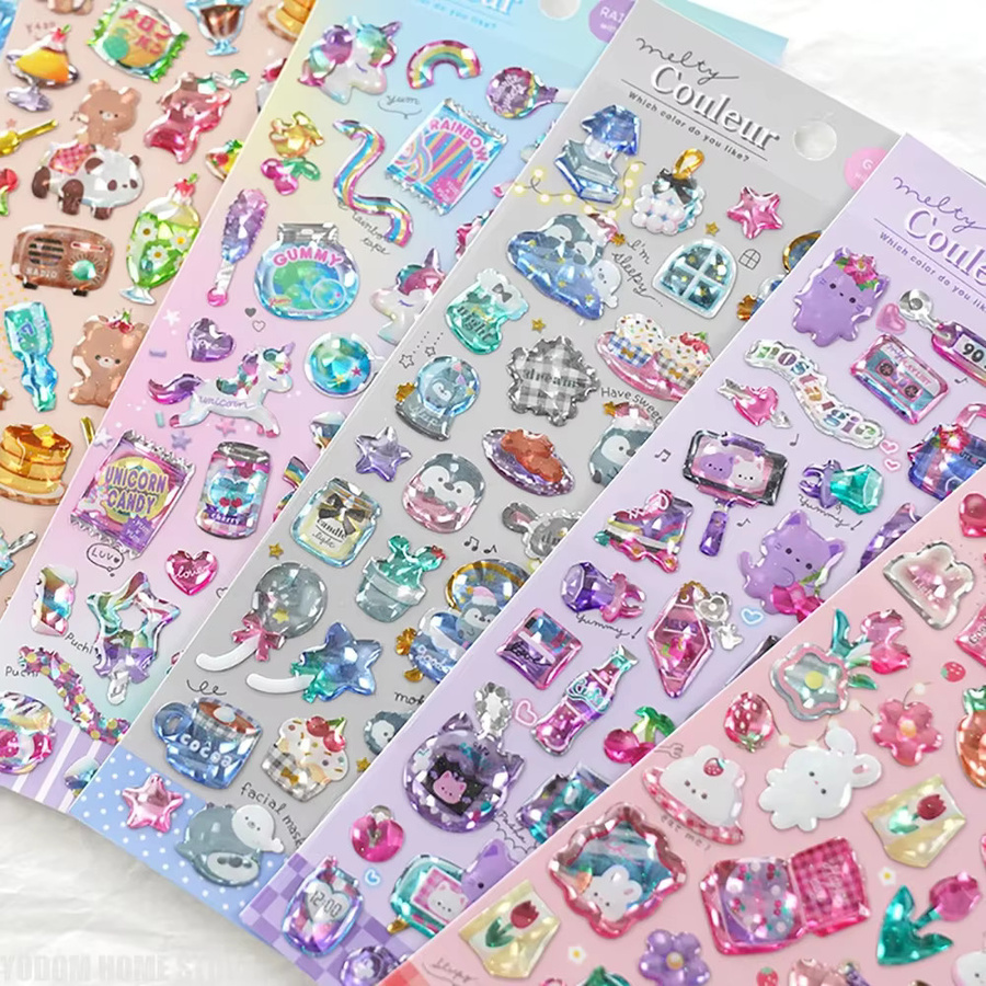 Kawaii 3D Kristall Relief Aufkleber mit Cartoon Tieren in Multicolour aus Resin für DIY Deko und Telefonhüllen - Bild 1