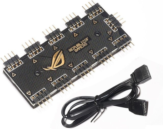 Asus Aura Sync Kompatibler ARGB RGBW Hub Splitter Adapter mit SATA Power für LED Streifen und PC Lüfter, Schwarz - Bild 1