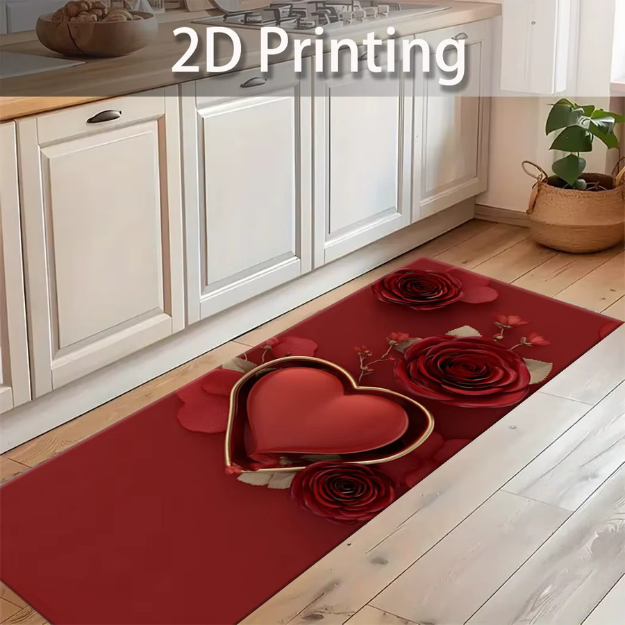 VIKAMA Premium-Teppich mit Herz-Design in Rot für Wohnzimmer, Schlafzimmer oder Küche - Bild 2