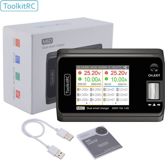 ToolkitRC M6D Smart Charger Discharger Dual-Channel Mini Ladegerät mit Netzteil für 1-6S Lipo-Akku in Schwarz - Bild 1
