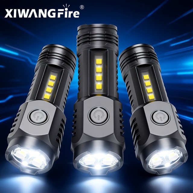 XIWANGFIRE Mini-Taschenlampe mit 3 LED und COB, USB wiederaufladbar, Schwarz, mit Clip für Outdoor und Camping - Bild 1