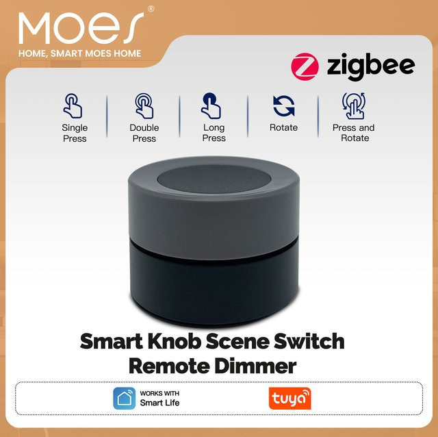 MOES Tuya ZigBee Smart Knob Switch – Batteriebetriebener kabelloser Szenen-Button Controller zur Automatisierung via Smart Life App - Bild 1