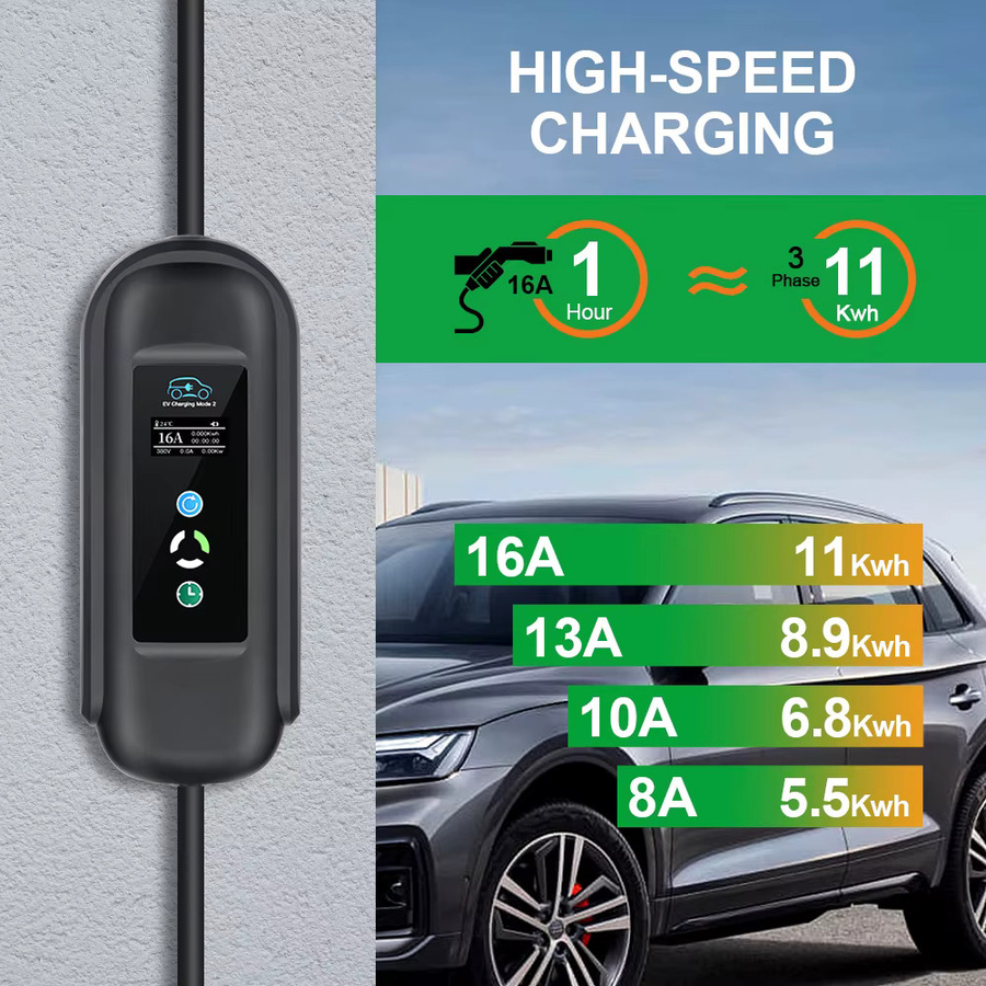 ISIGMA Tragbares EV-Ladegerät Typ 2 16A 11KW für Elektrofahrzeuge und Hybridautos, Schwarz, 10m Kabel - Bild 4
