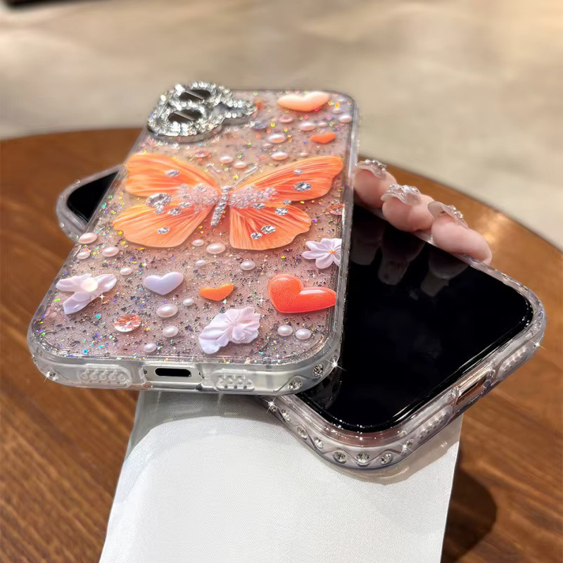 Xeber Diamant-Schmetterlings-Handyhülle für iPhone 13, 14, 15, 16 Plus, 17 Pro Max mit glitzernden Strasssteinen in Transparent und stoßfester Hartschale - Bild 4
