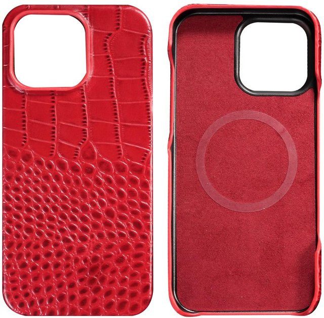 MagSafe Handyhülle aus echtem Rindsleder für iPhone 15 und 16 Pro Max in Rot von LANGSIDI - Bild 1