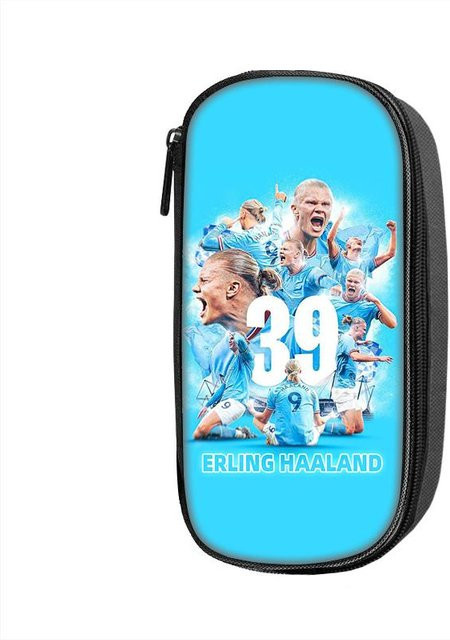 Fancy Style Studio Federmäppchen mit Haaland Fußballstar Motiv in Blau, großes Stifteetui aus Textil für Schule und Sport - Bild 1