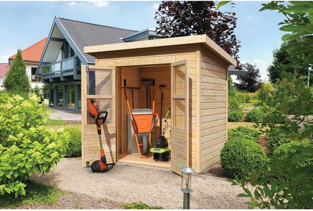 Karibu Holz-Gartenhaus Neuenburg 3 Pultdach in Natur mit modernem Design, Breite: 238 cm, Tiefe: 210 cm, Höhe: 219 cm - Bild 1