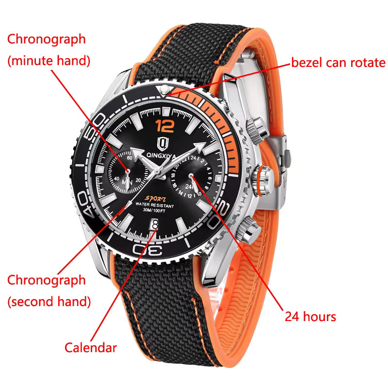 QINGXIYA Armbanduhr Chronograph, Quarz, Silikon, Herren, Weiß - Bild 3