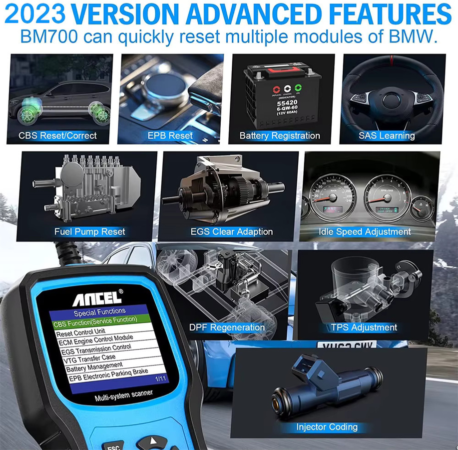 Ancel BM700 OBD2 Automotive Scanner für BMW und MINI mit EPB, SAS, Airbag, TPMS, Öl Reset, Injektor Codierung und Diagnosefunktionen in Blau - Bild 4