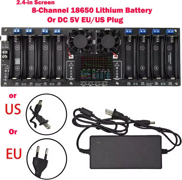Voktta 8-Kanal 18650 Lithium-Batterie Tester mit 2,4-Zoll-Bildschirm für Kapazität und internen Widerstand, DC 5 V - Bild 1