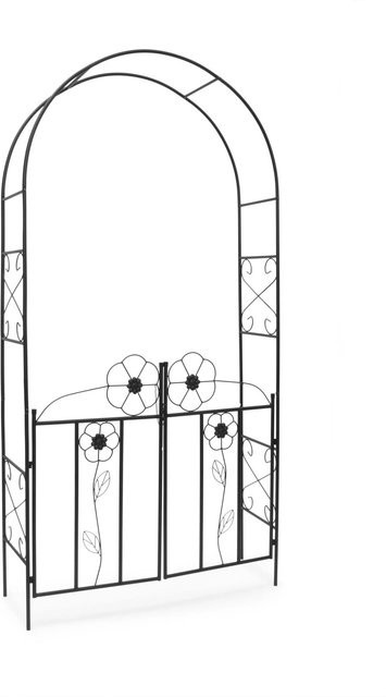 Relaxdays Rosenbogen mit Tor aus Eisen in Schwarz, witterungsbeständig mit Blumenmuster für Garten und Terrasse, H x B x T: 228 x 116 x 36,5 cm - Bild 1