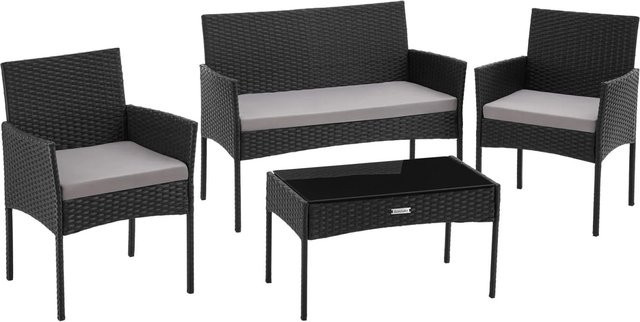 tectake Rattan Gartenset Palese für 4 Personen in Schwarz mit abnehmbaren Polyesterbezügen B/T/H: 57 x 104 x 79 cm - Bild 2