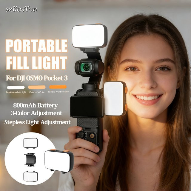 SZKOSTON Mini-LED-Fülllicht für DJI Osmo Pocket 3, wiederaufladbares Video-Selfie-Licht in Schwarz mit 3 Modi - Bild 1