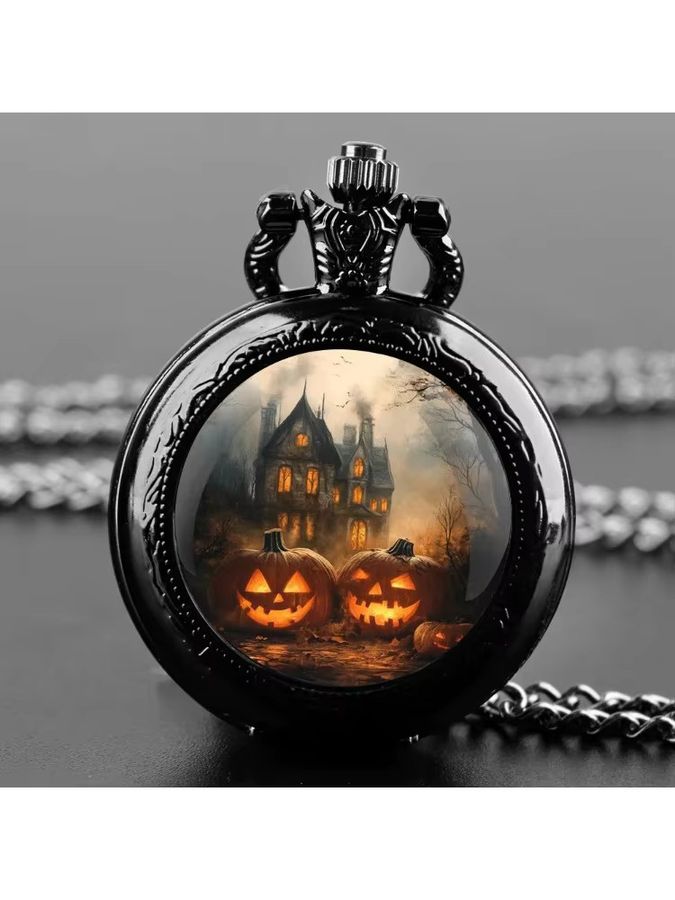 RUNERR Halloween Taschenuhr mit Glaskuppel und langlebiger Kette in Golden - Bild 4