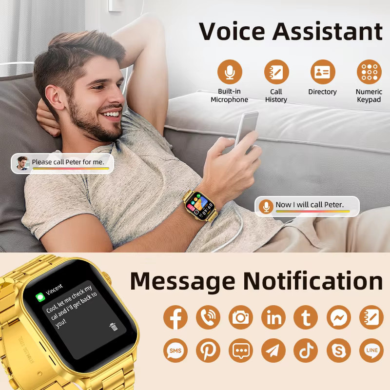LIGE Smartwatch mit 2,01 Zoll HD-Bildschirm für Männer und Frauen mit Telefonfunktion für Android und iOS in Schwarz und Gold - Bild 3